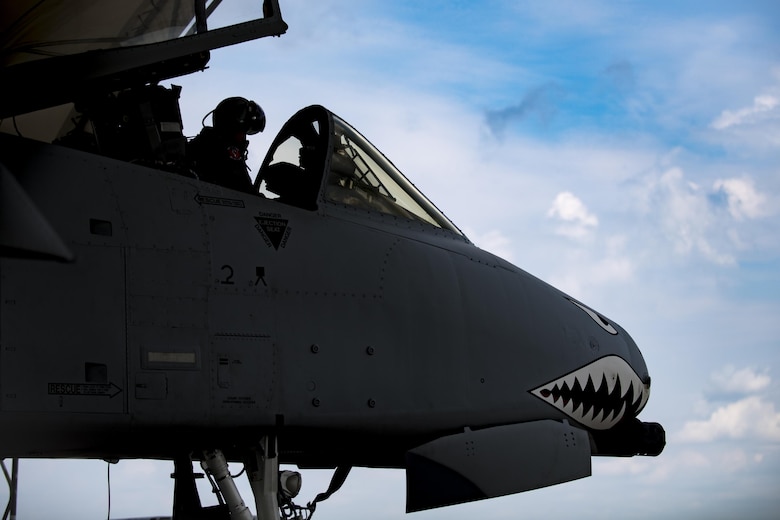 U.S. Air Force Reserve Maj. Matt Paetzhold, 76th Fighter Squadron A-10C Thunderbolt II instructor pilot, performs preflight checks in an A-10C Thunderbolt II, Sept. 9, 2017, at Moody Air Force Base, Ga. After graduating the Weapons Instructor Course, Paetzhold joined the Airmen who serve as tactical and operational advisors to military leaders at all levels. Due to the relationship between the 75th FS and 76th FS, Paetzhold is slated to deploy as the 75th FSs weapons officer. (U.S. Air Force photo by Senior Airman Daniel Snider)