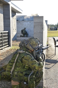 Members of participating units conduct a scenario at Colmar Urban Training Center during Bold Quest 17.2. This demonstration collected both technical data on systems and subjective judgments from the warfighters using them. Nearly 1,800 personnel from the U.S. Armed Services, National Guard, NATO Headquarters and 16 partner nations participated on site and from distributed locations.