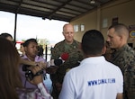 U.S. Col. Michael V. Samarov, the commander of Special Purpose Marine Air-Ground Task Force - Southern Command, answers questions from Honduran press members after a closing ceremony at Soto Cano Air Base, Honduras, Nov. 8, 2017. The unit held a closing ceremony to wrap up their six-month deployment to Central America and to thank interagency and international partners for their support. The Marines and sailors of SPMAGTF-SC have completed a successful deployment in Central America and are scheduled to return to the United States in mid-November 2017.