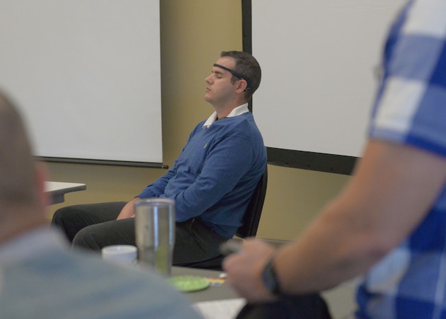 Staff Sgt. Price Dollahon, NCOIC of freight documentation with the 437th Aerial Port Squadron, participates in a biofeedback demonstration during the 360 Leaders course held at JB Charleston November 13-17, 2017. Biofeedback is a scientific method to measure brain activity and physiological changes which occur in conjunction with thoughts and emotions. Biofeedback is used to improve health, performance and sleep.