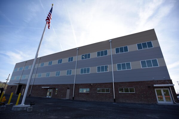 Officials dedicated the new Construction Support Building Nov. 20, 2017 at the Y-12 National Security Complex in Oak Ridge, Tenn. The three-story, 64,800-square-foot building will provide a combination of office and warehouse space and is the first permanent structure constructed as part of the Uranium Processing Facility project. (USACE photo by Lee Roberts)