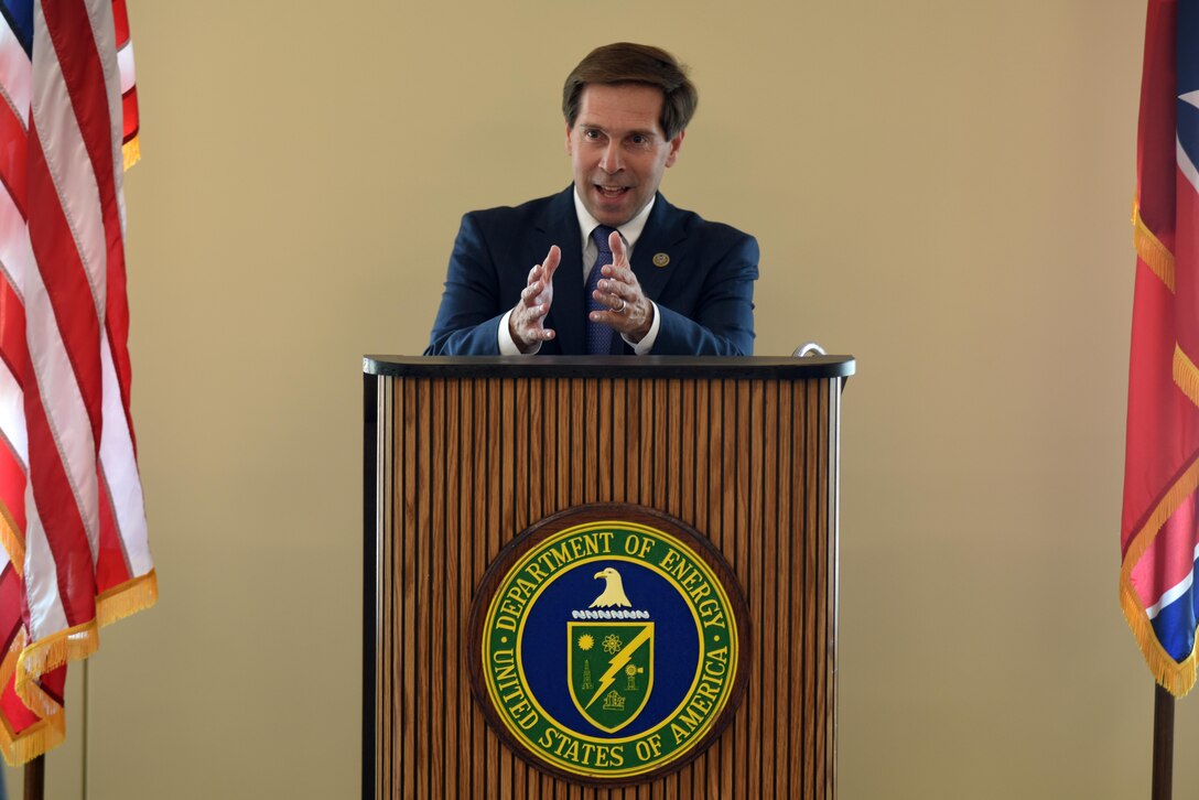 Congressman Chuck Fleischmann, Tennessee District 3, speaks during the dedication of the new Construction Support Building Nov. 20, 2017 at the Y-12 National Security Complex in Oak Ridge, Tenn.  The three-story, 64,800-square-foot building will provide a combination of office and warehouse space and is the first permanent structure constructed as part of the Uranium Processing Facility project. (USACE Photo by Lee Roberts)