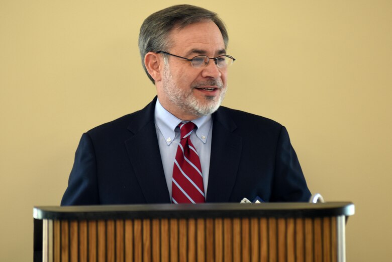 Dan Brouillette, deputy secretary of the U.S. Department of Energy, speaks at the dedication of the new Construction Support Building Nov. 20, 2017 at the Y-12 National Security Complex in Oak Ridge, Tenn.  The three-story, 64,800-square-foot building will provide a combination of office and warehouse space and is the first permanent structure constructed as part of the Uranium Processing Facility project. The building will be LEED Gold Certified, which stands for Leadership in Energy and Environmental Design.  The building is resource-efficient and will have decreased utility costs. (USACE Photo by Lee Roberts)