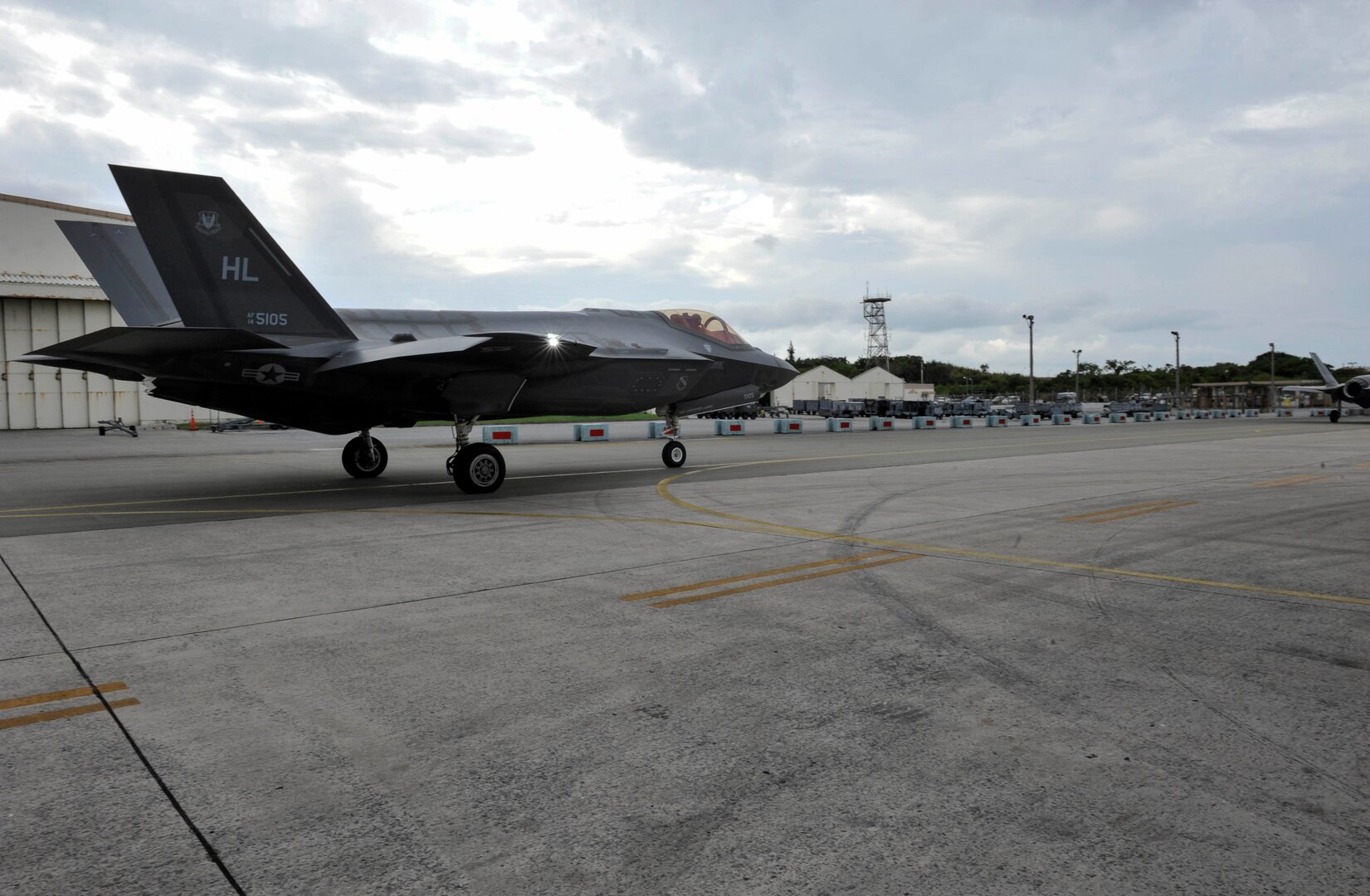 A U.S. Air Force F-35A Lightning II from Hill Air Force Base, Utah, taxis for take-off at Kadena Air Base, Japan, Nov. 16, 2017. Approximately 300 Airmen and 12 F-35A Lightning II stealth fighters from Hill AFB, 388th and 419th Fighter Wings arrived to Kadena AB for a six-month deployment that's part of Pacific Command's "theater security" program.