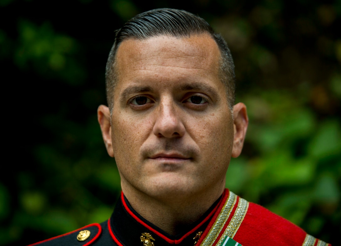 Staff Sgt. Ronald Orange participates in the Japan Self-Defense Force Marching Band Festival, Nov.16, 2017, at the Nippon Budokan Arena in Tokyo, Japan. Orange is the drum major in the III Marine Expeditionary Force Band. (U.S. Marine Corps photo by Cpl. Andrew Neumann)