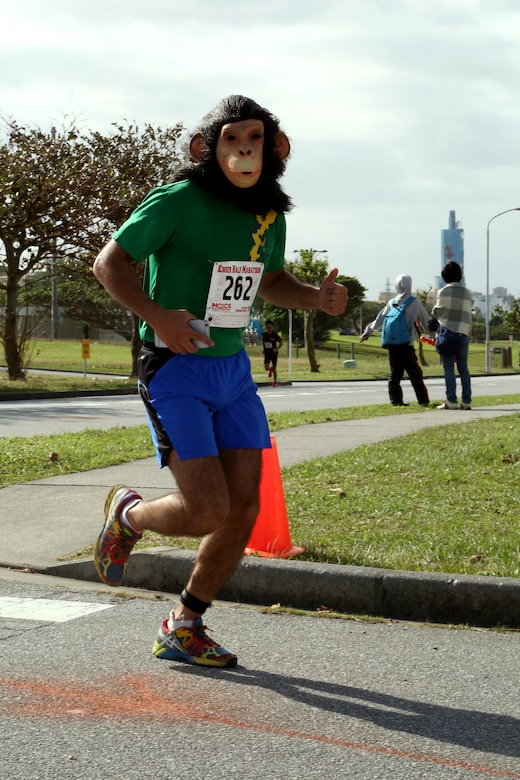 Cpl. Natanael Zunigacisneros runs during the 28th Annual Kinser Half Marathon Nov. 19 aboard Camp Kinser, Okinawa, Japan. The run was open to local and military communities island wide. Some participants showed off their creativity by running the 13.1-miles in costume. Zunigacisneros is an engineer equipment mechanic with 9th Engineer Support Battalion, 3rd Marine Logistics Group, III Marine Expeditionary Force.