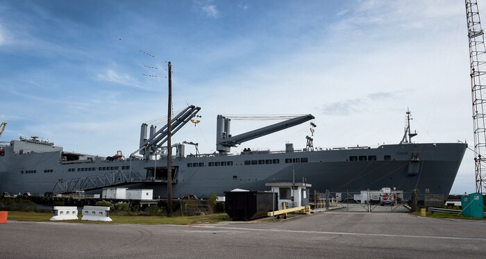 The USNS Charlton is docked pierside at Alpha Wharf on Joint Base Charleston’s Weapons Station, Nov. 21, 2017.