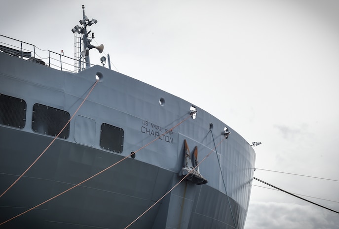 The USNS Charlton pierside Alpha Wharf on Joint Base Charleston’s Weapons Station, Nov. 21, 2017.