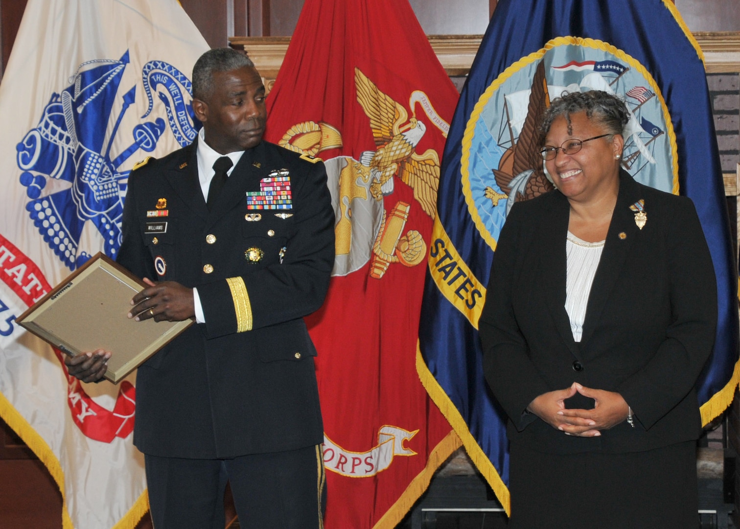 LTG Williams, Chief of Staff Roman, facing viewer