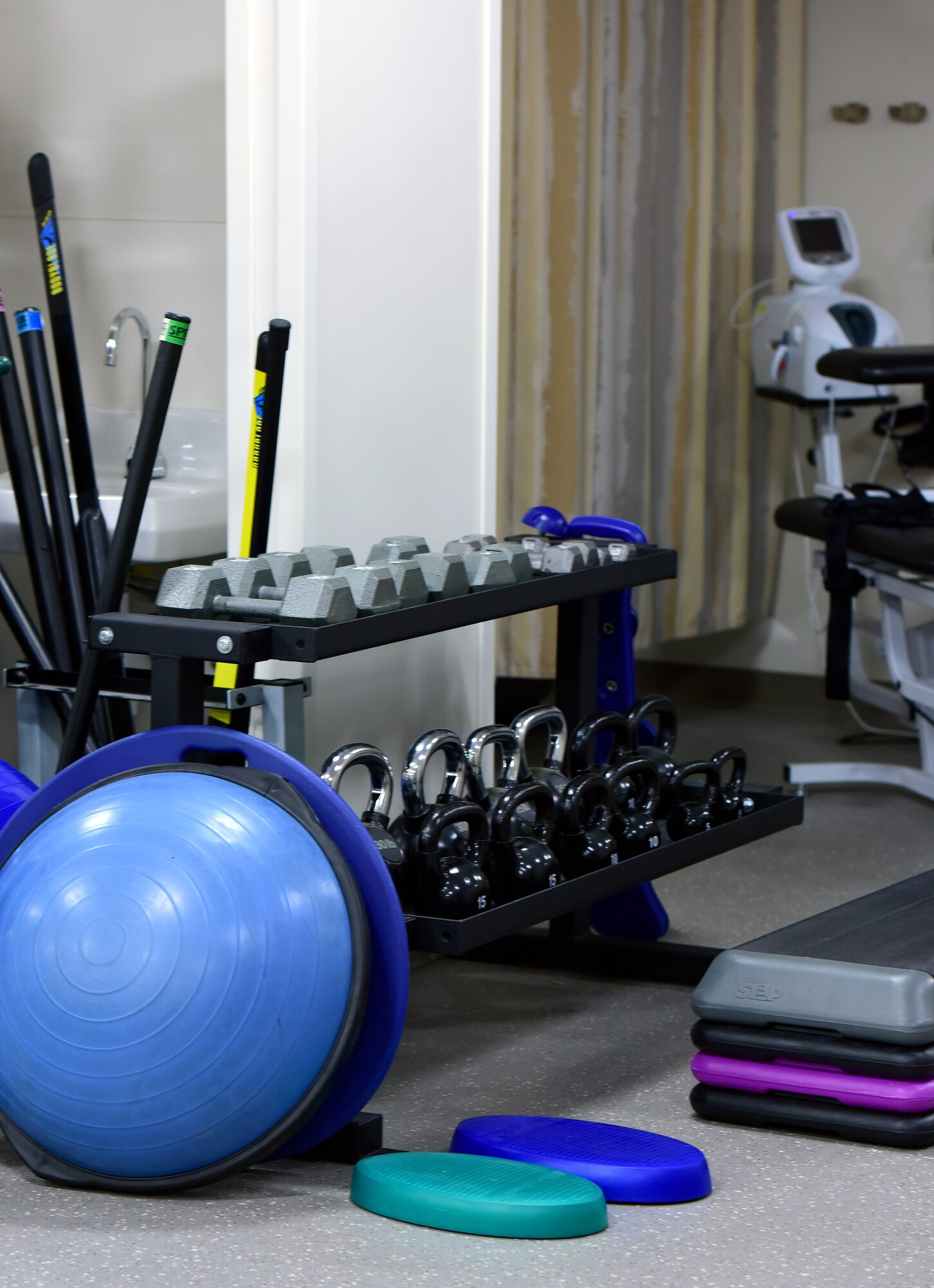 Various specialized equipment designed to aid in recovery is available for use at the physical therapy clinic at Whiteman Air Force Base, Mo., Nov. 15, 2017.