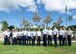 Members of the Pacific Air Forces (PACAF) and the Republic of Singapore Air Force (RSAF) Dialogue (PRD) pose for a group photo in front of the Missing Man memorial at Joint Base Pearl Harbor-Hickam, Hawaii, Nov. 17, 2017.