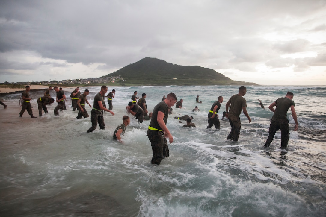Cpl. David Waisner, a combat engineer with Combat Assault Company (CAC), 3rd Marine Regiment, grapples with another Marine for the 74th anniversary of the Battle of Tarawa, Fort Hase Beach, Marine Corps Base Hawaii (MCBH), Nov. 20, 2017. CAC celebrated the anniversary with a motivational run and beach grappling to promote comradery among the Marines, while understanding the sacrifices at Tarawa. MCBH, along with its tenant units, strives to promote resiliency in remembering the past battles won and to instill in the newest generation what it means to be U.S. Marine.