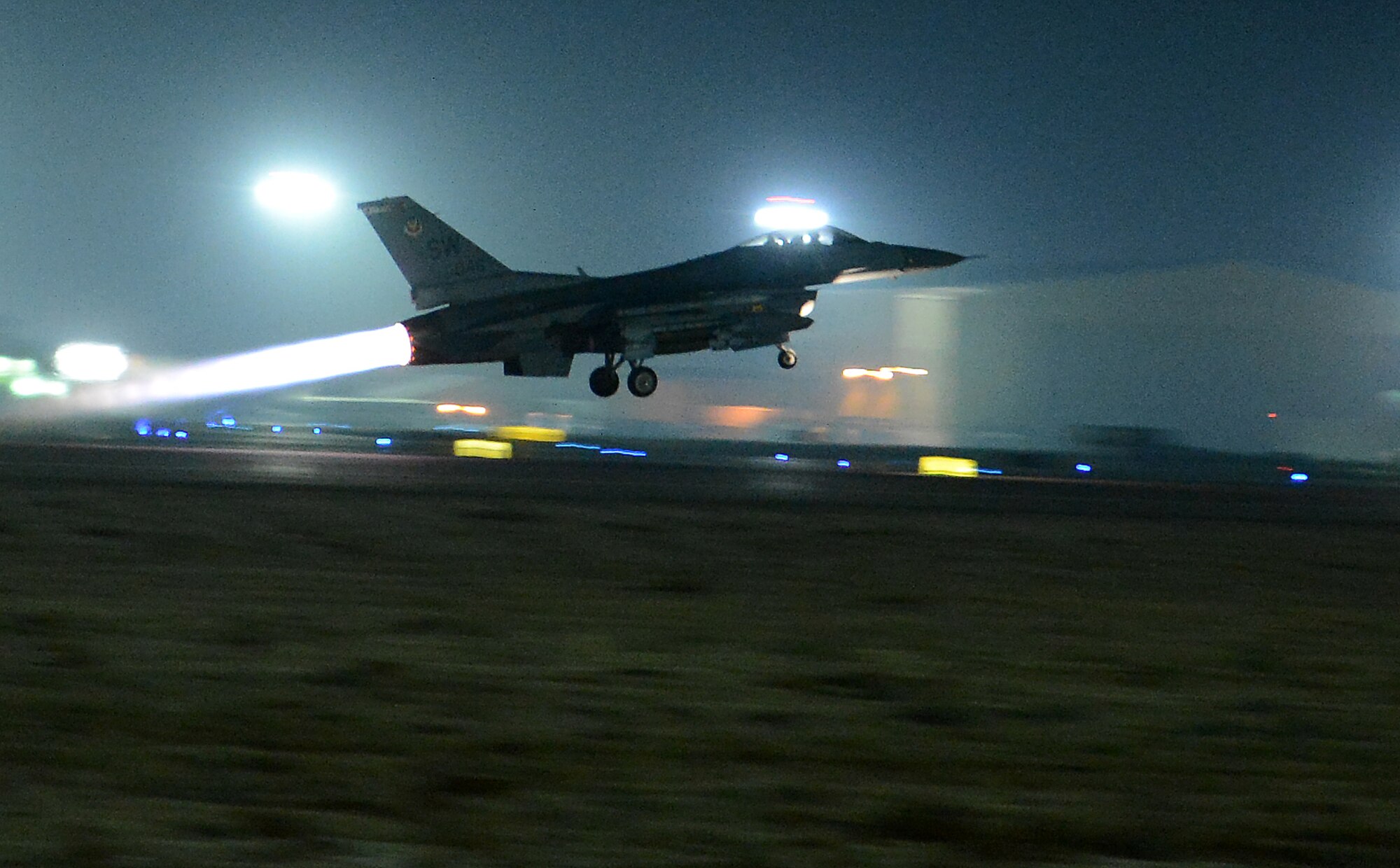 An F-16 fighting falcon assigned to the 77th Fighter Squadron, takes off Nov. 21, 2017 at Bagram Airfield, Afghanistan.