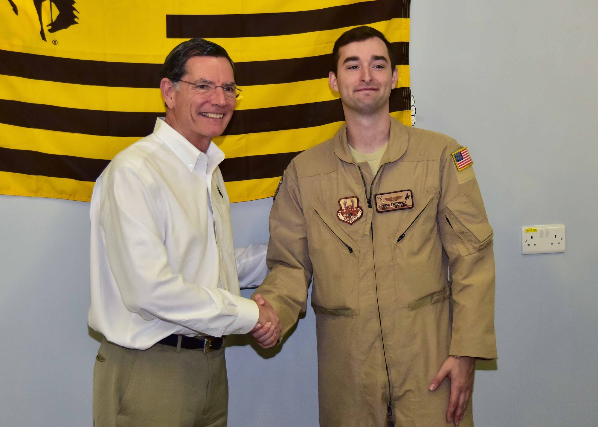 “The visit with Senator Barrasso was very productive [in regard] to updating him on the impact we are having on the mission of the 386th Air Expeditionary Wing,” said Lt. Col. Todd Davis, 737th EAS director of operations. “More importantly, he was provided information on how our deployed members from the Wyoming ANG have been supporting the 386th Expeditionary Operations Group and 386th Expeditionary Maintenance Group since we arrived to our deployed location.”