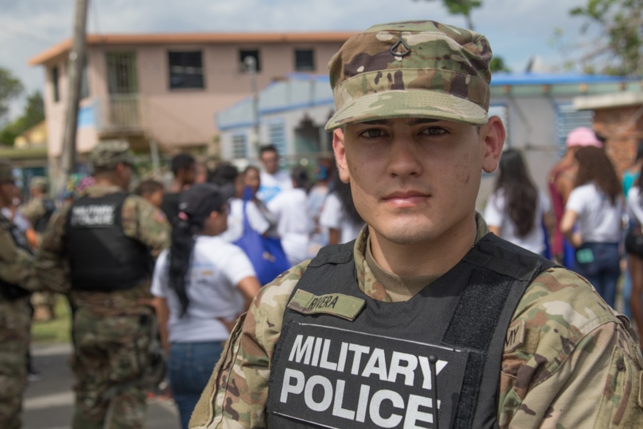 Army Pfc. Roberto Rivera, a military police officer in the Puerto Rico National Guard is shown in a photo taken of him in San Juan.