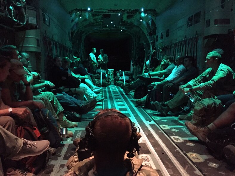 Air Force Special Operation Medics returning from St. Maarten aboard a USAF aircraft after assisting in relief and recovery efforts from Hurricane Irma. (U.S. Air Force photo/Tech. Sgt. Marc Villano, AFSOC)