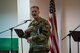 Maj. Gen. Dondi Costin, Air Force Chief of Chaplains, gives a thanksgiving message at the interfaith thanksgiving service, at an undisclosed location in Southwes Asia, Nov. 22, 2017. Costin visited multiple locations during his visit to Southwest Asia over the Thanksgiving holiday. (Air Force photo by Staff Sgt. William Banton)