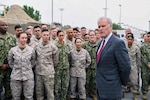 171122-N-GC639-0205 MANAMA, Bahrain (Nov. 22, 2017) Secretary of the Navy Richard V. Spencer speaks to Sailors and Marines as part of a visit to the 5th Fleet Area of Operations.  U.S. 5th Fleet conducts maritime operations to deter and counter regional threats, defeat violent extremism and strengthen partner nations’ maritime capabilities in order to preserve the free flow of commerce and promote a secure maritime environment in the U.S. Central Command area of responsibility. (U.S. Navy photo by Mass Communication Specialist 2nd Class McLearnon/Released)