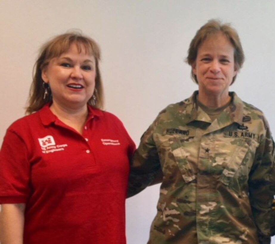 Cherryl Weeks poses with Division Commander Maj. Gen. Diana Holland while on deployment in Puerto Rico