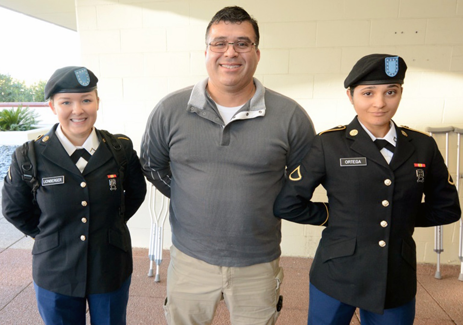 Jose Valdez, recently retired from the U. S. Navy, with Pvt. Cindy Lionberger from Ocean City, Md.; and Pvt. Samantha Ortega from the Bronx, N.Y.