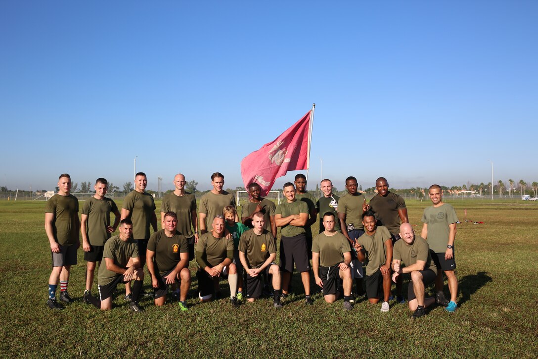 Marines of MARFORSOUTH competed in a flag football game known as the Turkey Bowl and defeated the Army.