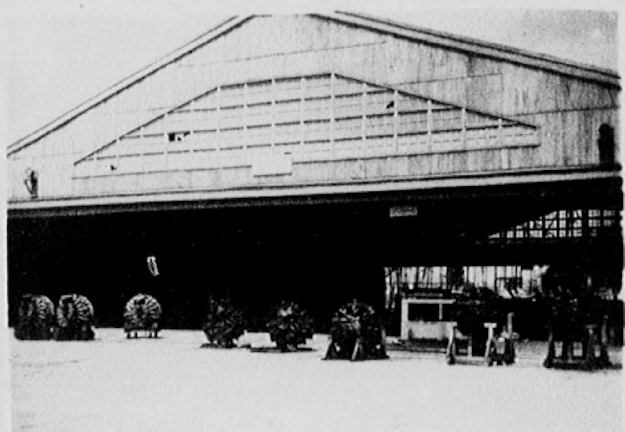 Aircraft engines sit outside the 374th Maintenance Squadron propulsion shop in the 1940’s, at Yokota Air Base, Japan.