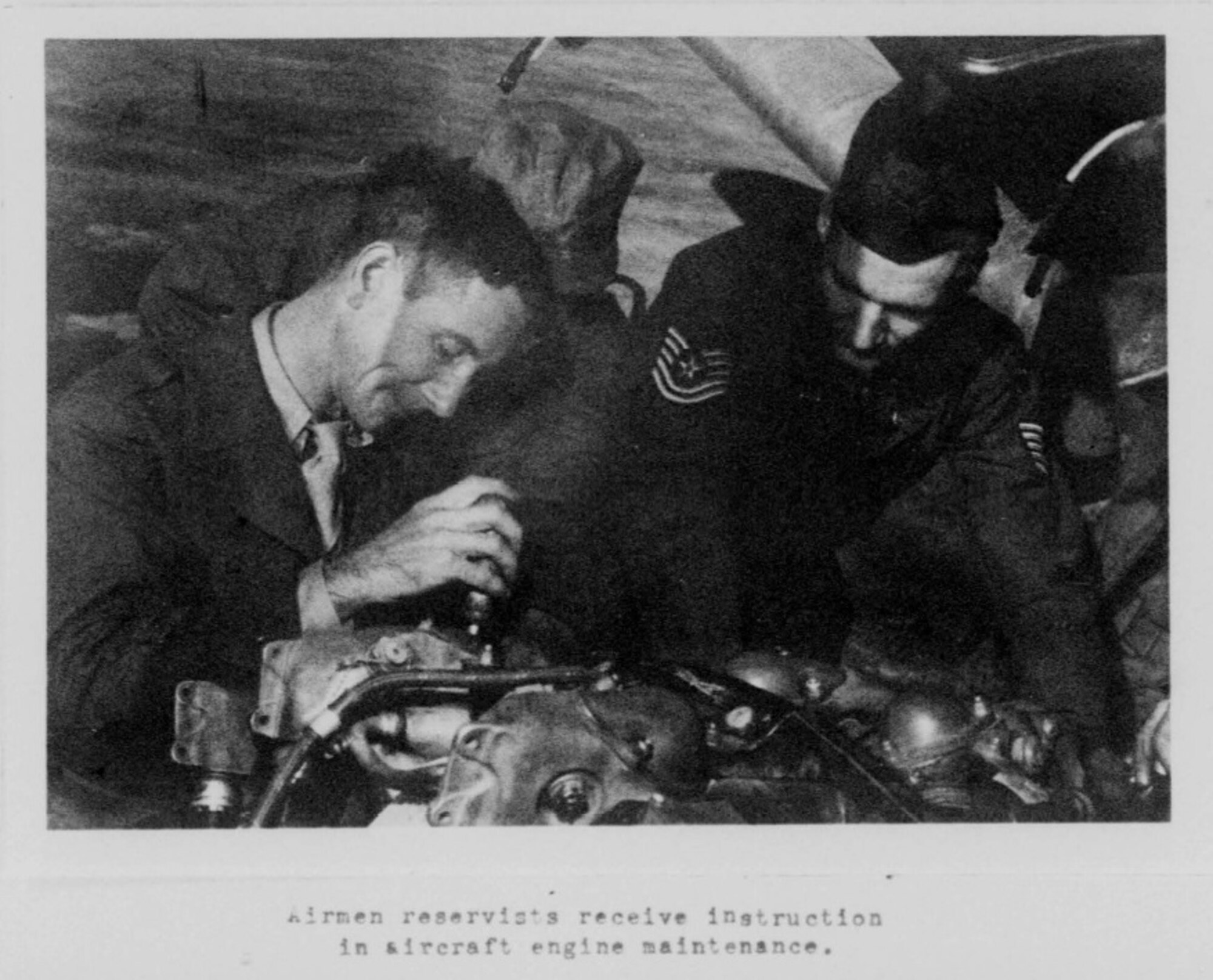 374th Maintenance Squadron engine maintenance training for Airmen reservists in the 1940’s, at Yokota Air Base, Japan.