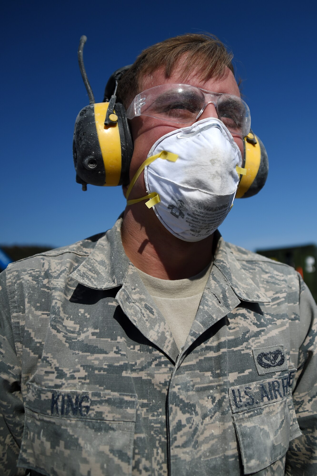 U.S. Air Force Staff Sgt. Jordan King, 773d Civil Engineer Squadron, participates in a Rapid Airfield Damage Repair training exercise at Gwangju Air Base, Republic of Korea., Nov. 9, 2017. Approximately forty U.S. Airmen from the 773d CES at Joint Base Elmendorf-Richardson, Alaska, and 40 R.O.K. Airmen trained together for a week to learn a new runway repair process for wartime contingencies. The bilateral training exercise enhanced interoperability and strengthen partnerships in the Indo-Asia Pacific region. (U.S. Air Force photo by Senior Airman Curt Beach)