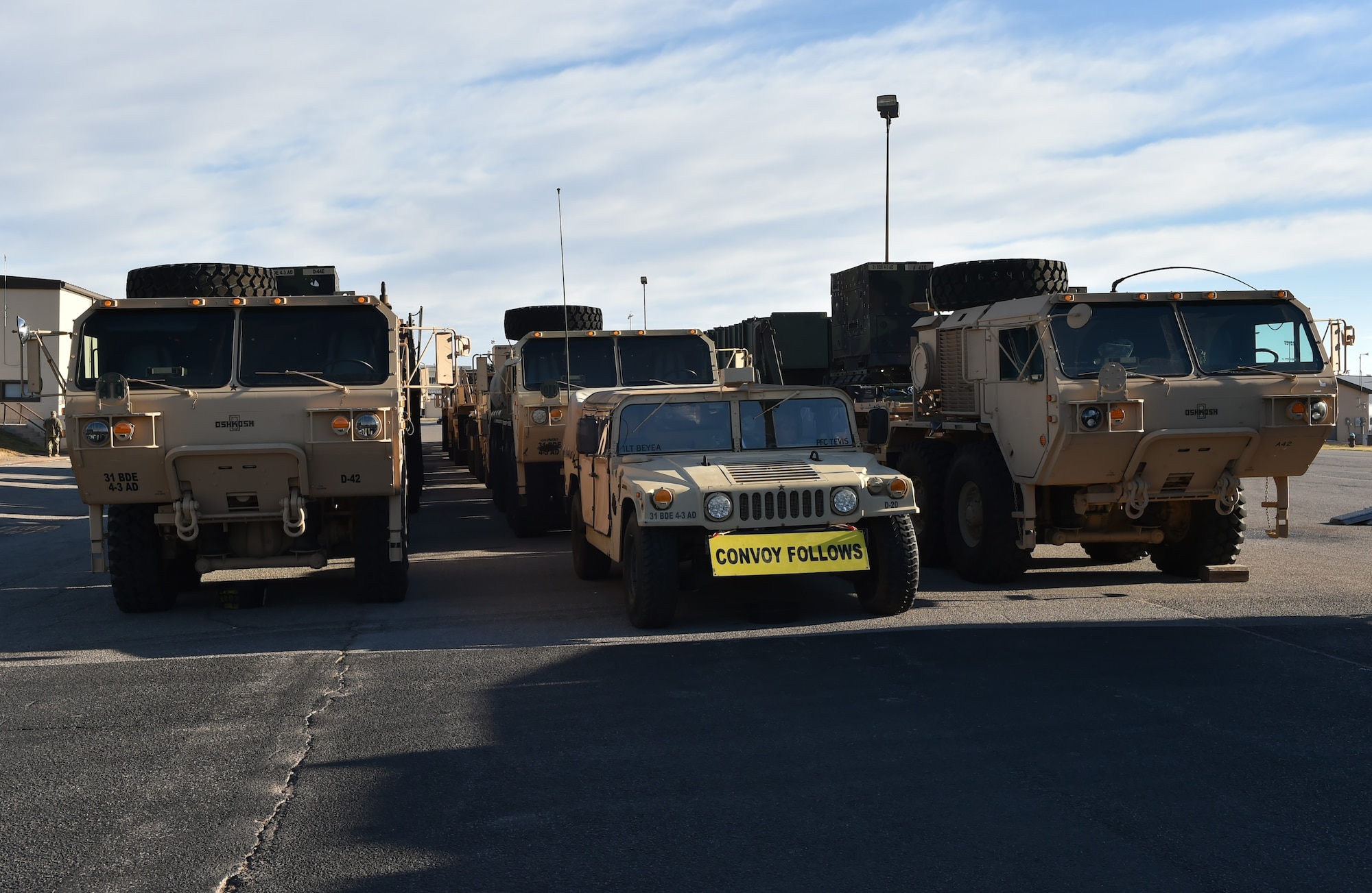 Approximately 40 vehicles from the 31st Air Defense Artillery Brigade assigned to Fort Sill, Okla. were used for an exercise