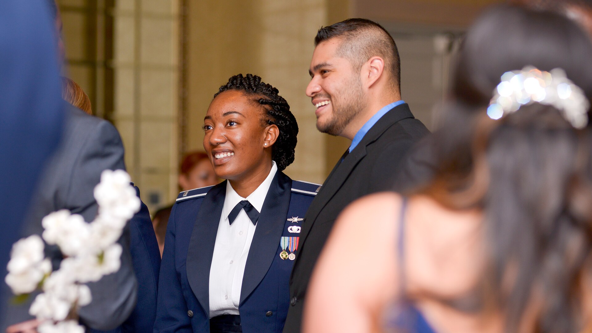 First Lt. Kristin Hood and Michael Ricondo, 91st Cyberspace Operations Squadron, enjoy the evening at the 91st COS centennial dinner in San Antonio, Oct. 28, 2017. Members of the 91st COS gathered during a formal dining out event to celebrate the squadron’s anniversary, and enjoy fine food and company. (Courtesy photo)
