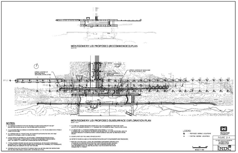 The subsurface boring plan will consist of 74 borings at locations within the footprint of the proposed replacement locks.