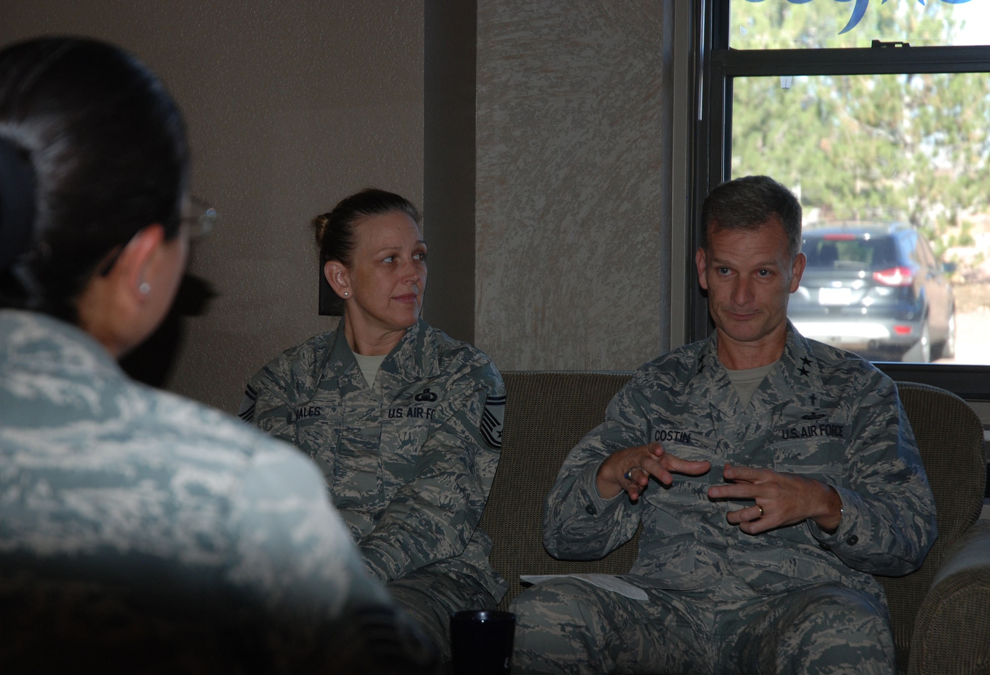 PETERSON AIR FORCE BASE, Colo. – Chaplain (Maj. Gen.) Dondi Costin, Headquarters U.S. Air Force chief chaplain, visited chaplains and chapel staff from Peterson and Schriever Air Force Bases, Nov. 3, 2017 at Peterson AFB, Colorado. Costin was in town for the Corona conference meetings at the U.S. Air Force Academy and visited local facilities to share his perspective with chapel staff. (U.S. Air Force photo by Dave Smith)