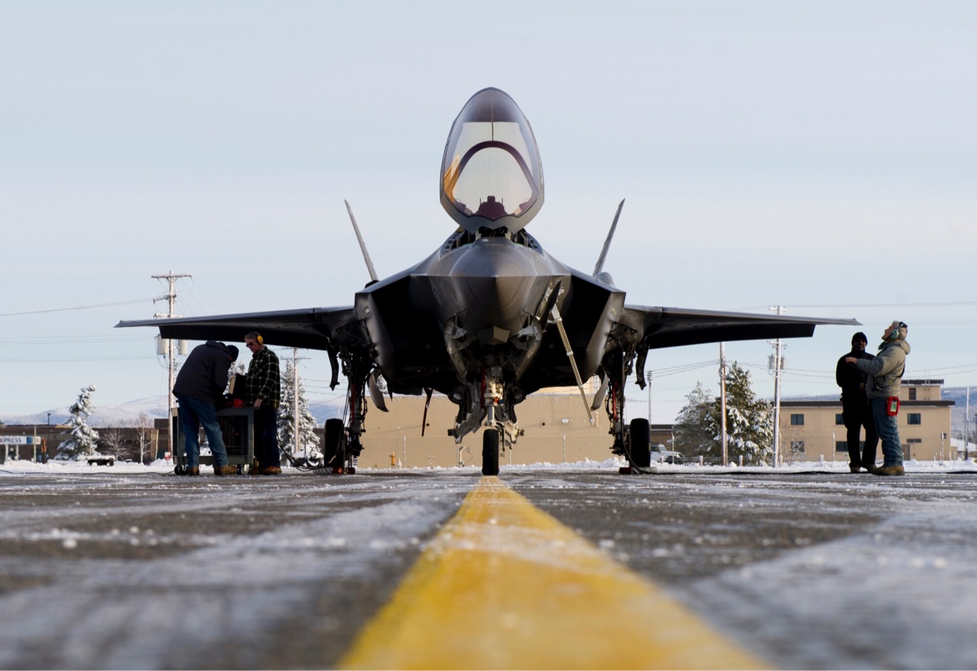 The Lockheed Martin’s F-35A test crew is conducting testing on Eielson Air Force Base, Alaska, to certify the aircraft’s ability to taxi and land on an icy runway.