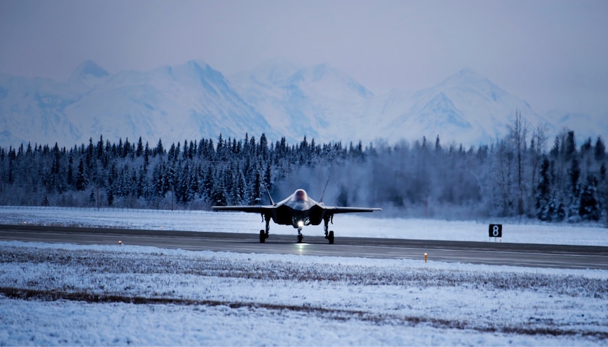 The Lockheed Martin’s F-35A test crew is conducting testing on Eielson Air Force Base, Alaska, to certify the aircraft’s ability to taxi and land on an icy runway.