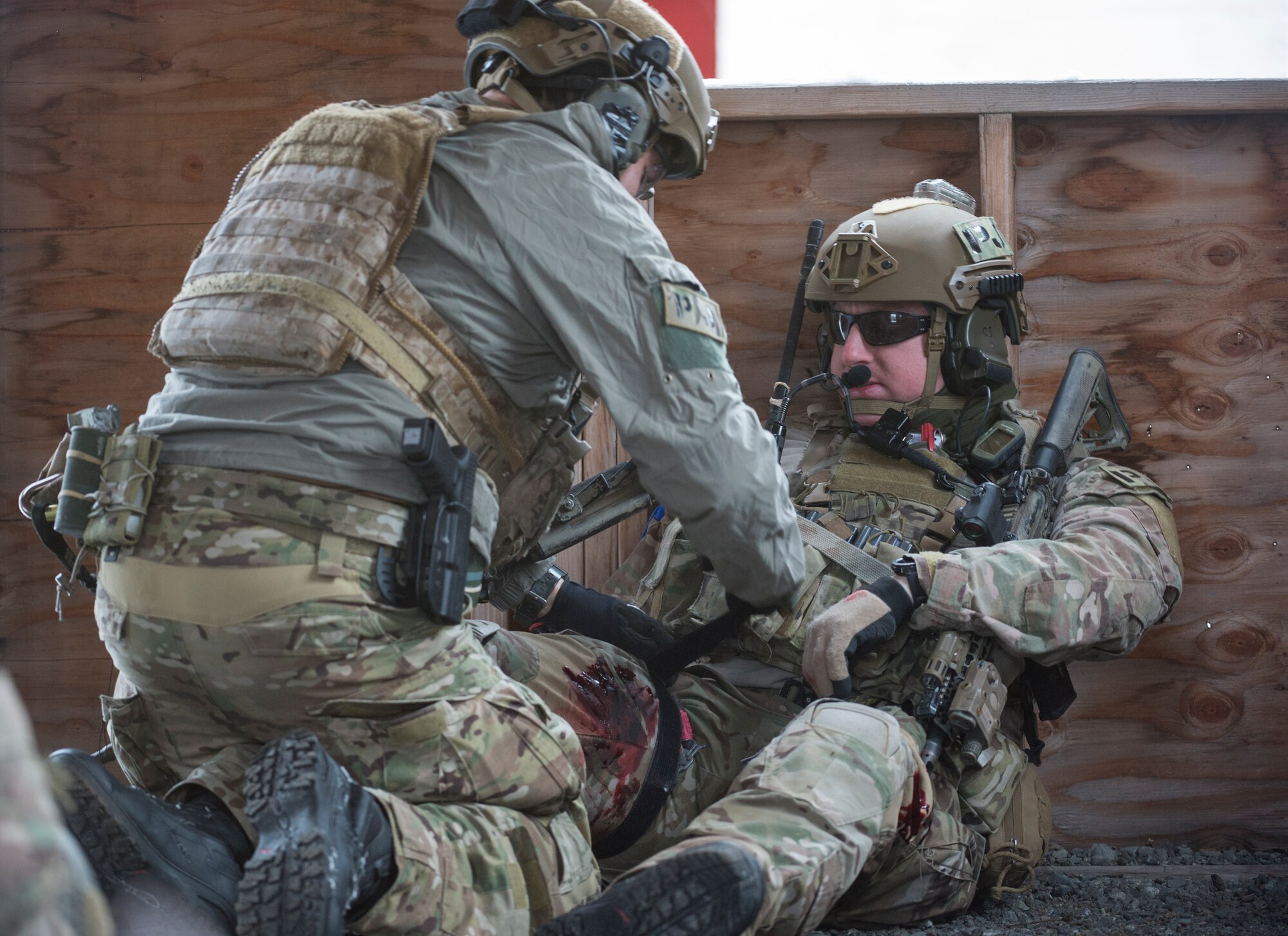 Alaska Air National Guard pararescuemen with the 212th Rescue Squadron participate in a mass-casualty training event at Joint Base Elmendorf-Richardson, Alaska, Nov. 21, 2017.