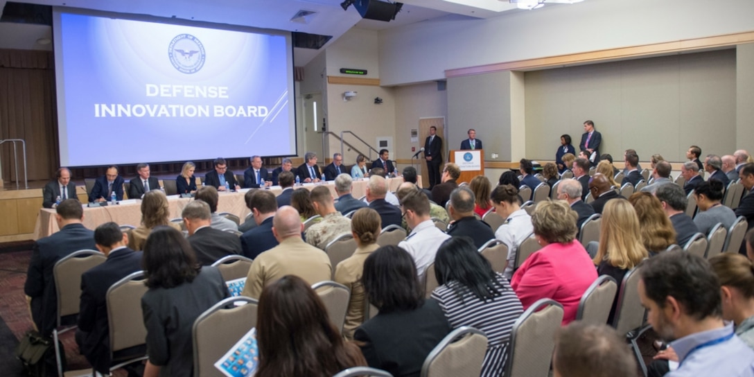 Secretary of Defense Ash Carter speaks with members of the Defense Innovation Board during the board's first public meeting Oct. 5, 2016, at the Pentagon in Washington, D.C.