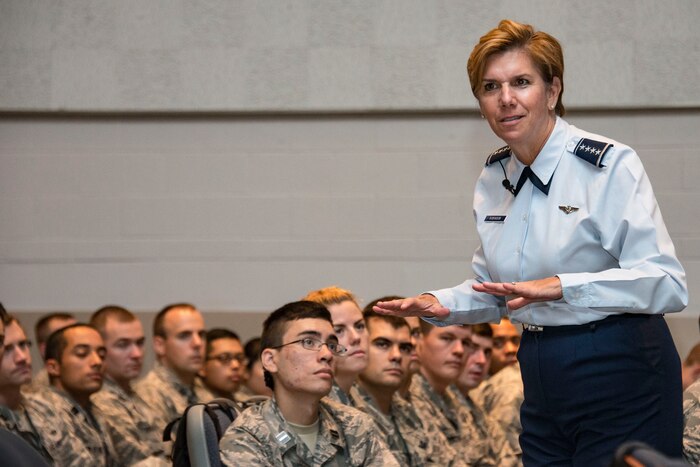 The commander of U.S. Northern Command and North American Aerospace Defense Command, addresses cadets.