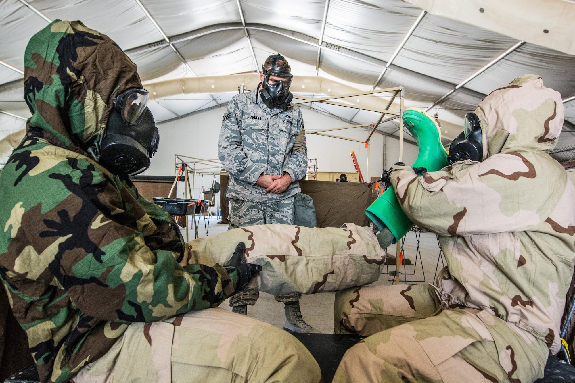 Multiple base agencies conduct a joint chemical response exercise