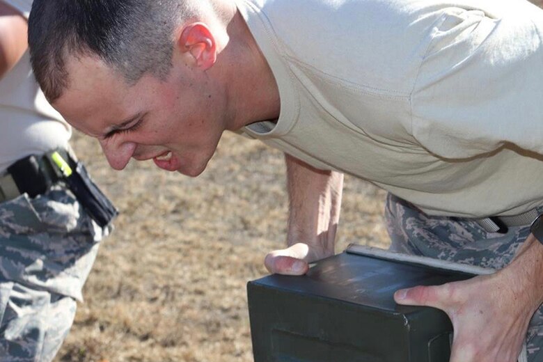 The Marine CFT requires participants in battle dress uniform, to sprint a timed 880 yards, lift a 30-pound ammunition can overhead from shoulder height repeatedly for two minutes, and perform a timed maneuver-under-fire event.