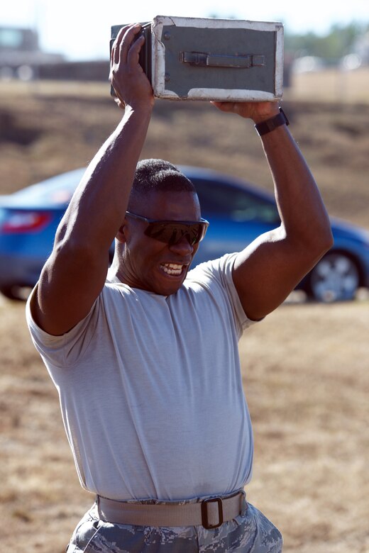 The Marine CFT requires participants in battle dress uniform, to sprint a timed 880 yards, lift a 30-pound ammunition can overhead from shoulder height repeatedly for two minutes, and perform a timed maneuver-under-fire event.