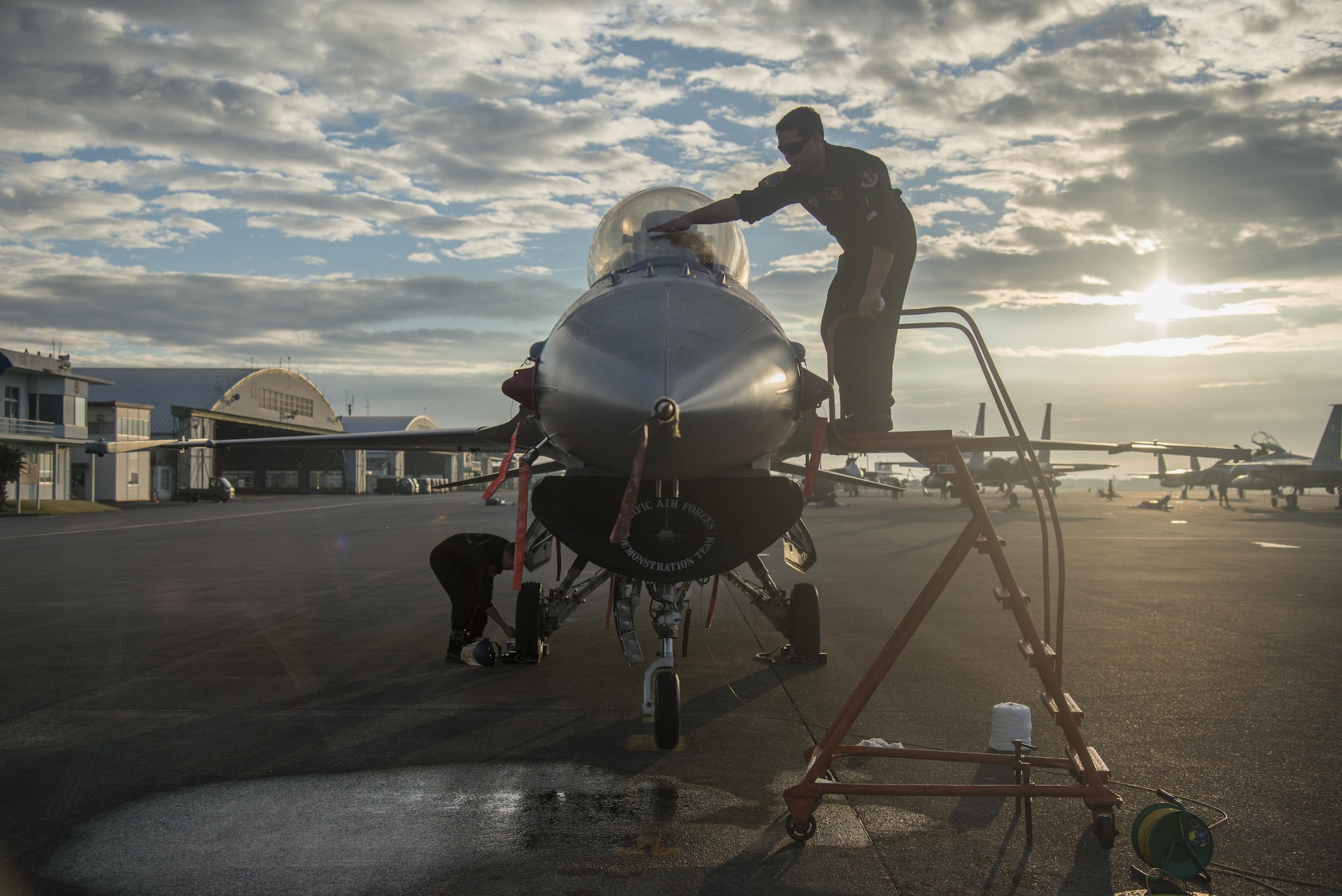 The Pacific Air Forces F-16 Demonstration Team, based at Misawa Air Base, Japan, arrived at Nyutabaru AB, Nov. 29.