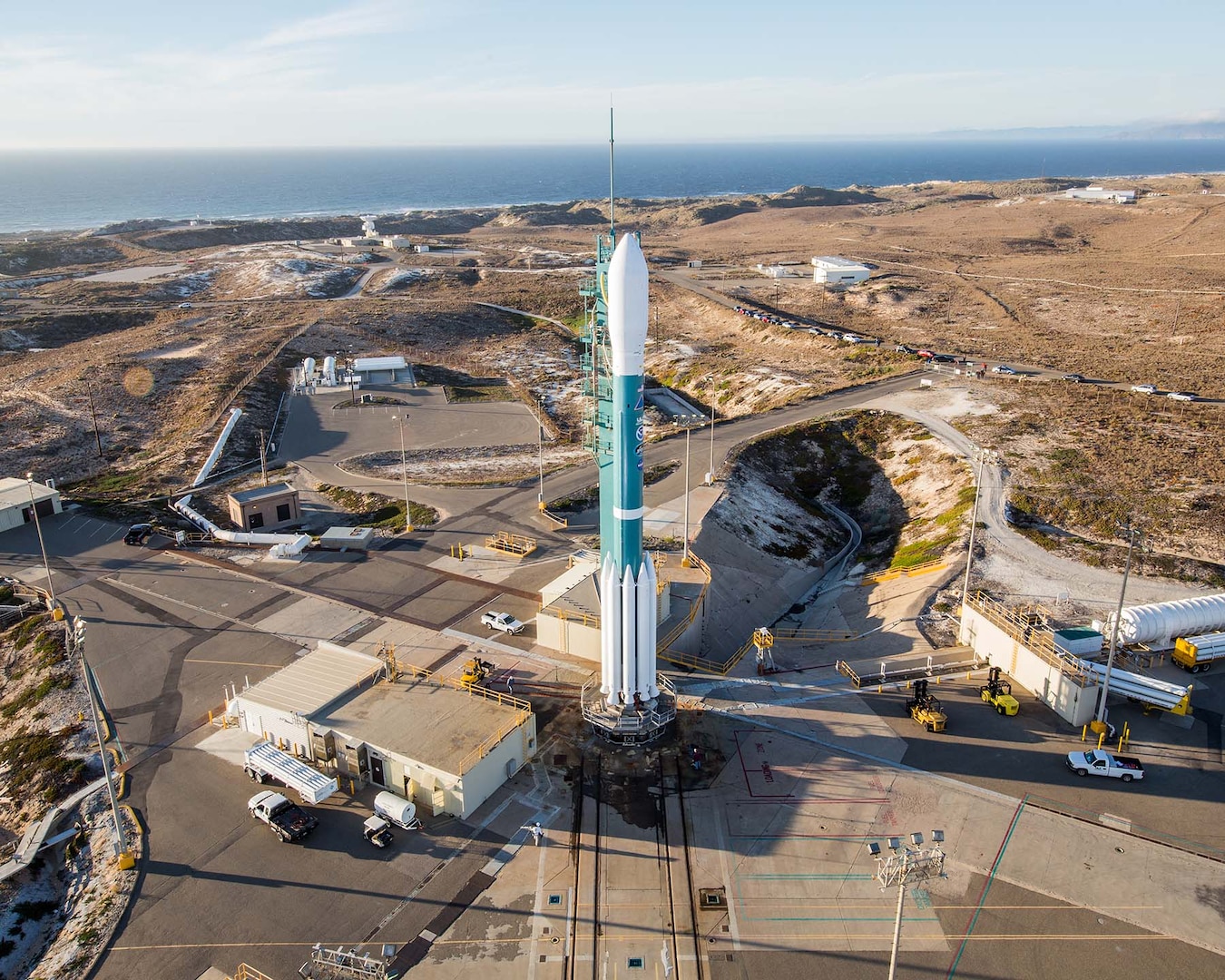 Delta II rocket carrying Joint Polar Satellite System-1 launch pad