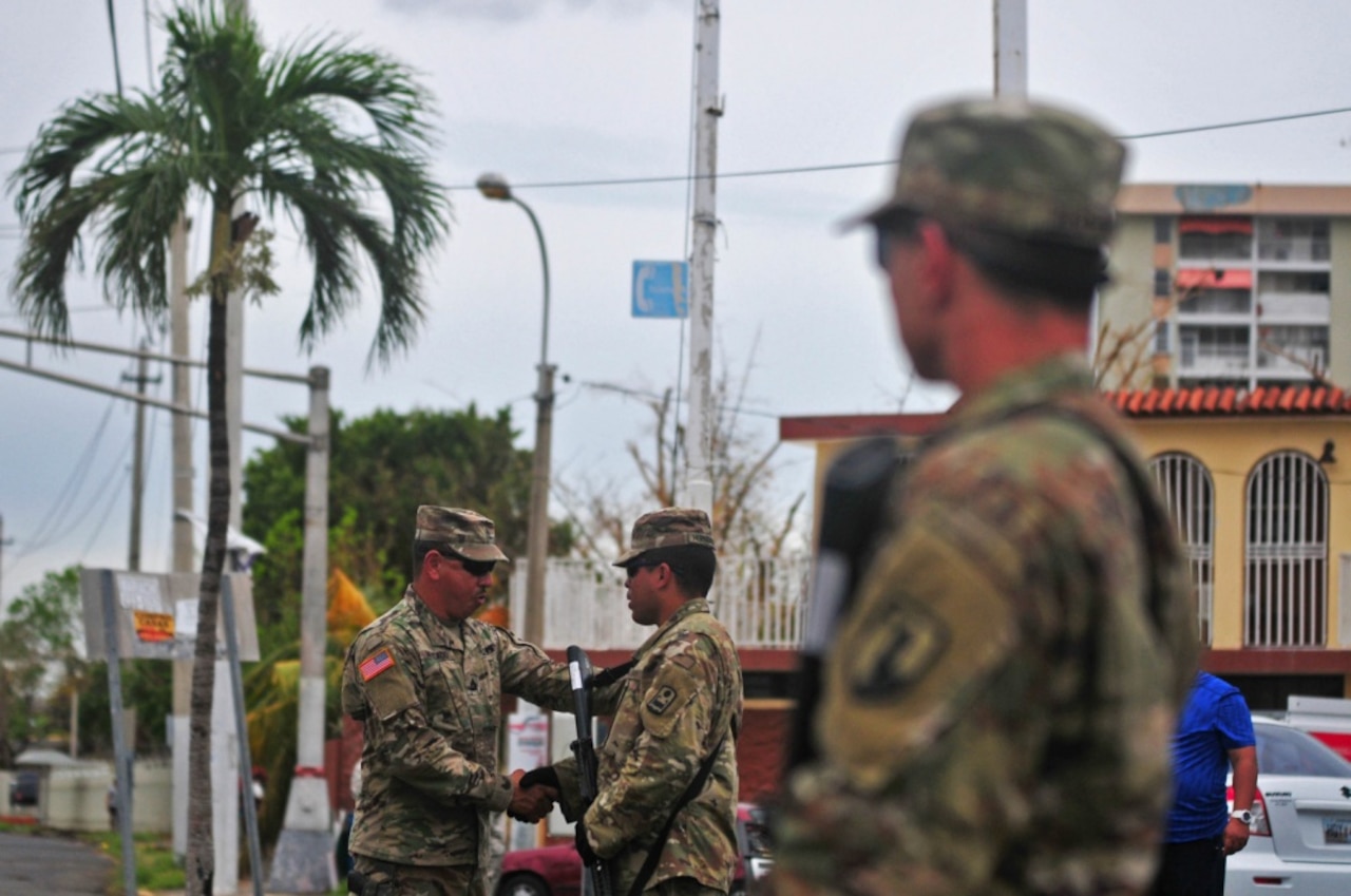Military Police soldiers from the Puerto Rico National Guard continue to help local authorities by providing security to public places such as gas stations and hospitals around the island, Sept. 30, 2017. The guardsmen are working to ensure the safety and security of all citizens during Hurricane Maria response and recovery operations. Puerto Rico Army National Guard photo by Spc. Agustín Montañez