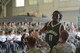 Airmen of the 115th Fighter Wing and their families were able to take a break together, at the end of the regularly scheduled drill day, Sept. 9 at Truax Field, Madison, Wisconsin to enjoy a visit from Milwaukee Bucks' Rashad Vaughn and the Rim Rockers and Hoop Troop, along with the Milwaukee Bucks Dancers and Bango, the Bucks mascot.(U.S. Air National Guard Photo contributed).