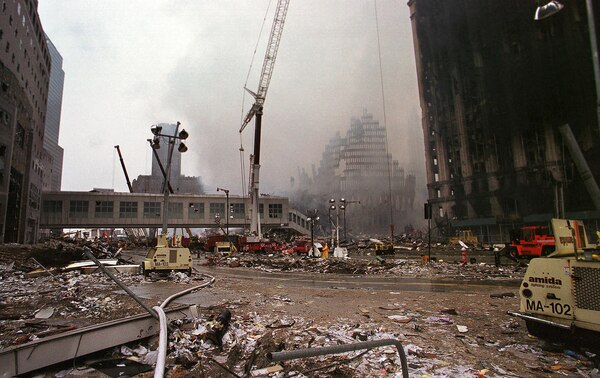 View of Ground Zero, New York City, N.Y., Sept. 14, 2001. On Sept. 11, 2001, four coordinated terrorist attacks were carried out in the United States using U.S. passenger airliners with two of the attacks on One and Two World Trade Centers. (U.S. Air National Guard photo by Tech. Sgt. Mark C. Olsen/Released)