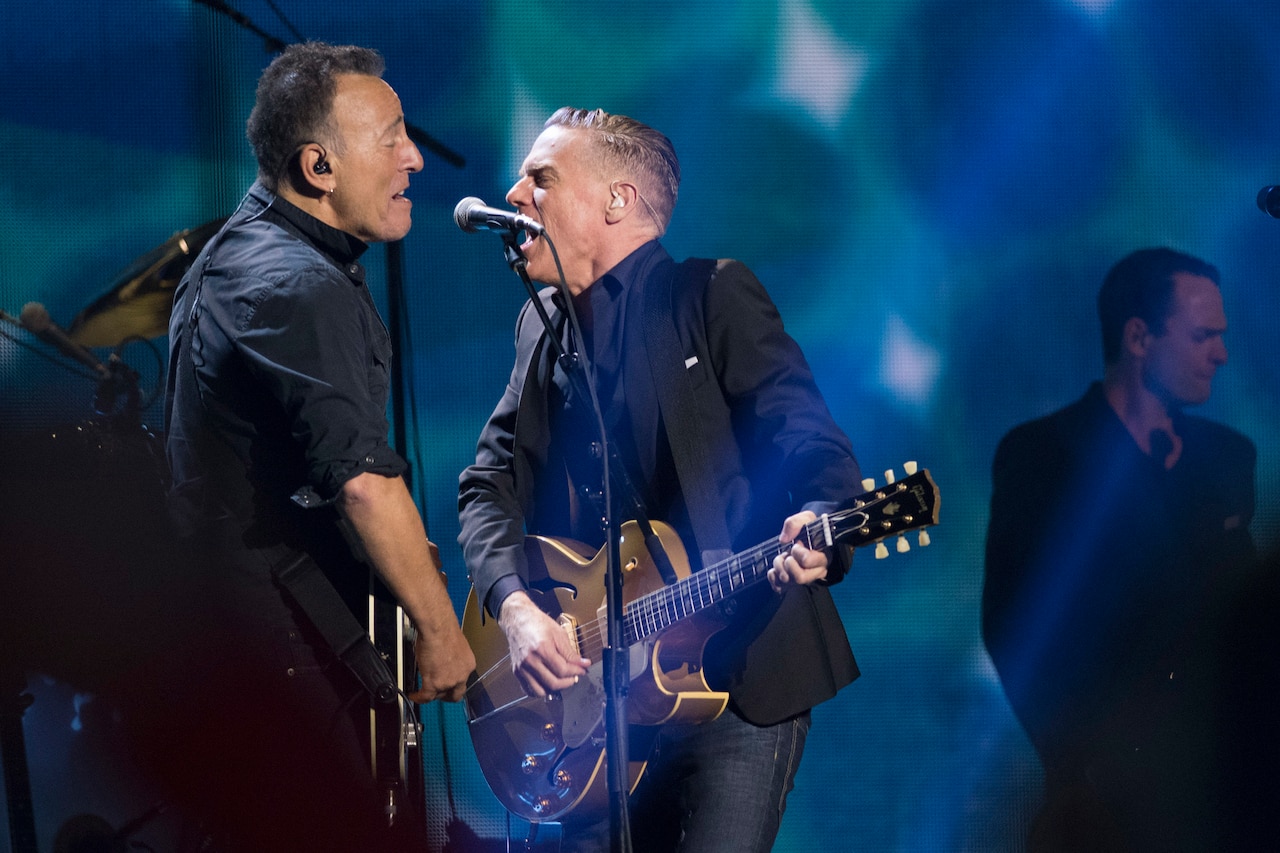 Bruce Springsteen, left, and Bryan Adams perform during the closing ceremony for the 2017 Invictus Games.
