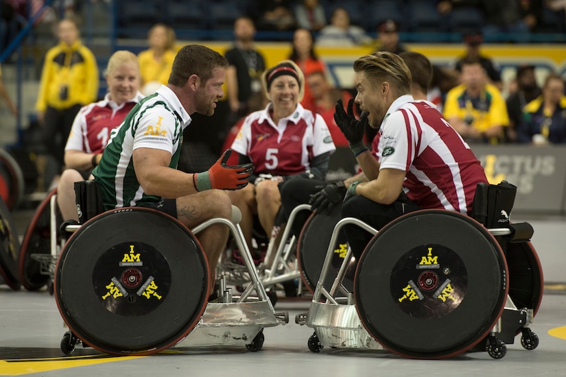 Army veteran Sgt. Noah Galloway, and dancer and actor Derek Hough, discuss having experienced an exhibition celebrity rugby match during the 2017 Invictus Games.
