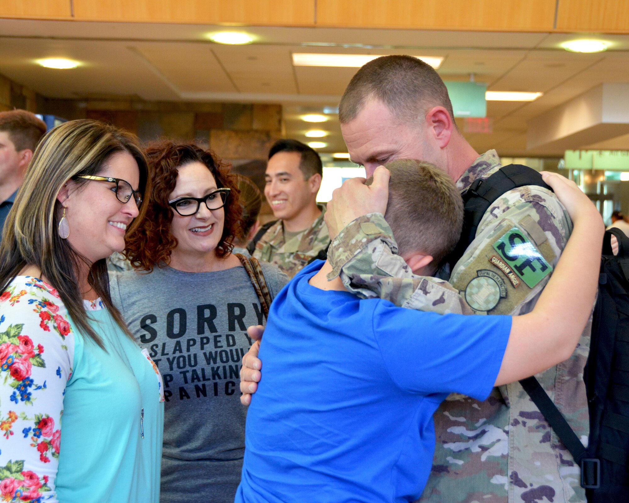 Reserve defenders from the 507th Air Refueling Wing Security Forces Squadron reunite with friends and family Oct. 1, 2017, at Will Rogers World Airport in Oklahoma City, following a six-month deployment to Afghanistan in support of Operation Freedom’s Sentinel. The Reserve Citizen Airmen served at Kandahar Air Base, Afghanistan, where they assisted the Afghan Air Force in their fight against insurgents. The team of Reserve defenders was part of a Fly Away Security Team, which is made up of Security Forces Airmen who travel with aircraft to provide extra security around unsecured foreign airfields. (U.S. Air Force photo/Tech. Sgt. Samantha Mathison)