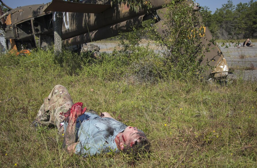 First responders from the 6th RTB, the 96th Civil Engineer Group Fire Department, 96th Security Forces Squadron, Okaloosa County Emergency Medical Services and Okaloosa Med Flight responded to a simulated mid-air helicopter collision and crash on the range. The realistic exercise with more than 20 injuries served to validate the 6 RTB’s mass casualty exercise procedures and their ability to work as part of a unified command.
