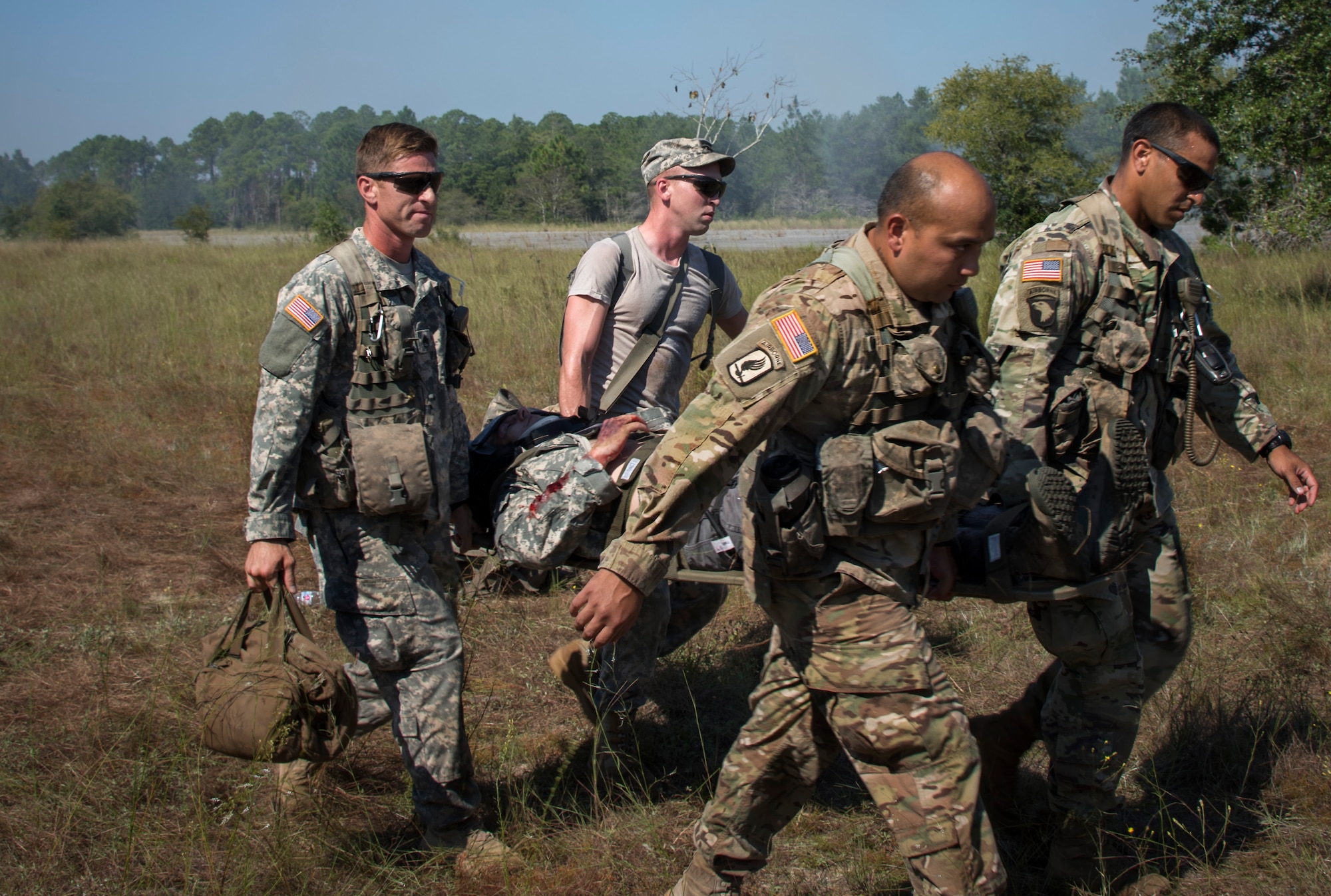 First responders from the 6th RTB, the 96th Civil Engineer Group Fire Department, 96th Security Forces Squadron, Okaloosa County Emergency Medical Services and Okaloosa Med Flight responded to a simulated mid-air helicopter collision and crash on the range. The realistic exercise with more than 20 injuries served to validate the 6 RTB’s mass casualty exercise procedures and their ability to work as part of a unified command.